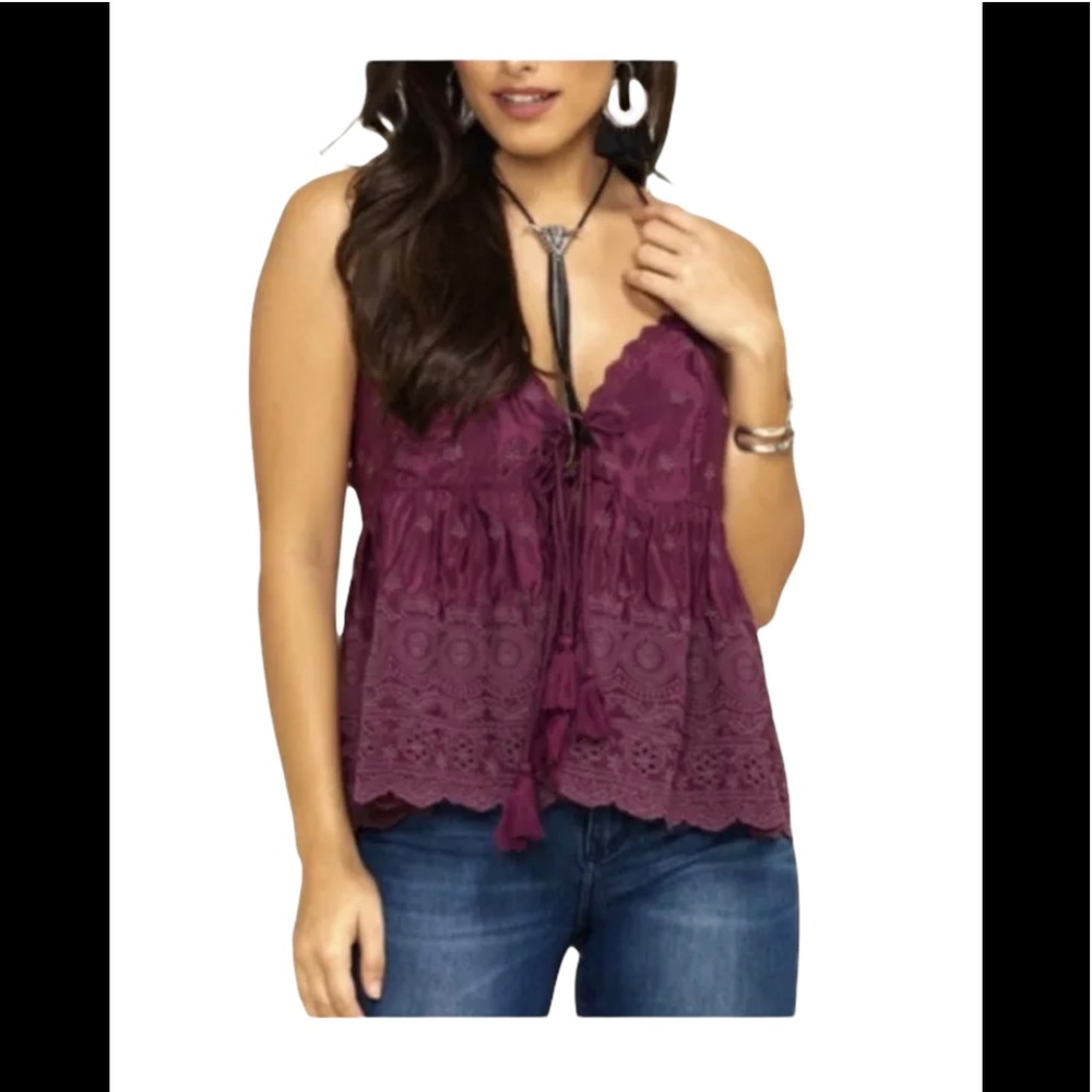 Intimately By Free People Plum Purple Jenna Boho Embroidered Top NWT Size Medium - Picture 1 of 10